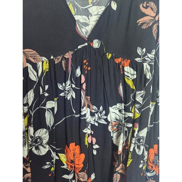 Free People Bella Print Tunic Black Floral Sz M Babydoll Romantic Boho peasant - Picture 2 of 7